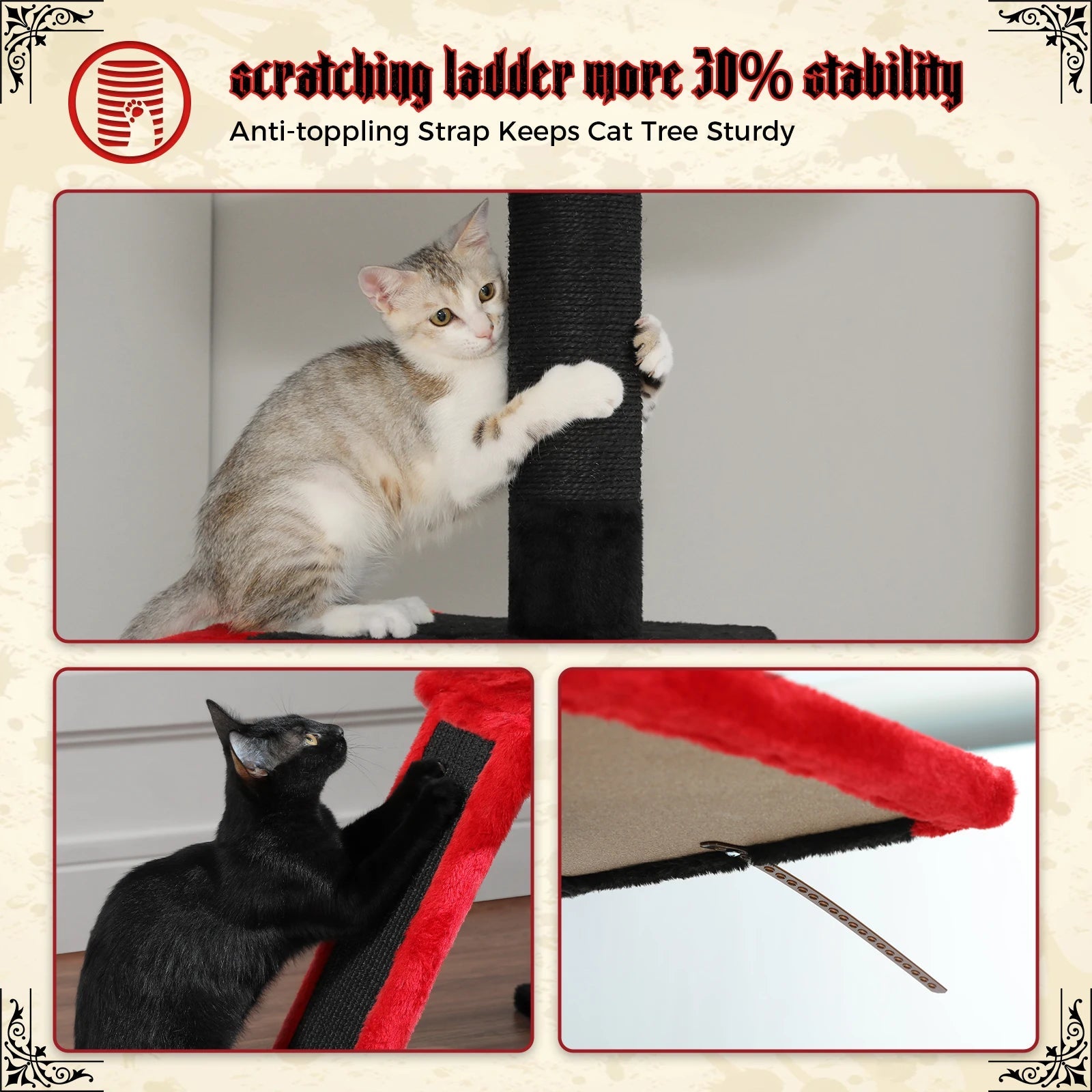 Tour d'arbre à chat moderne et réglable, 210-274cm, du sol au plafond, 5 niveaux avec perchoirs de condo, postes à gratter, échelles pour chats d'intérieur HappyTailShop