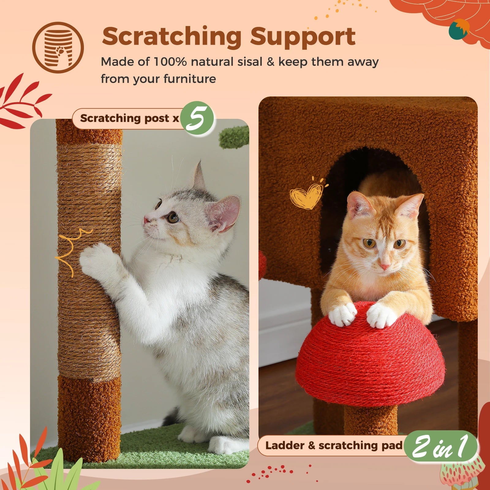 Arbre à chat réglable de 230-252cm, condoule pour chat du sol au plafond, boule suspendue, 5 postes à gratter, hamac, grand lieu de repos pour chats HappyTailShop
