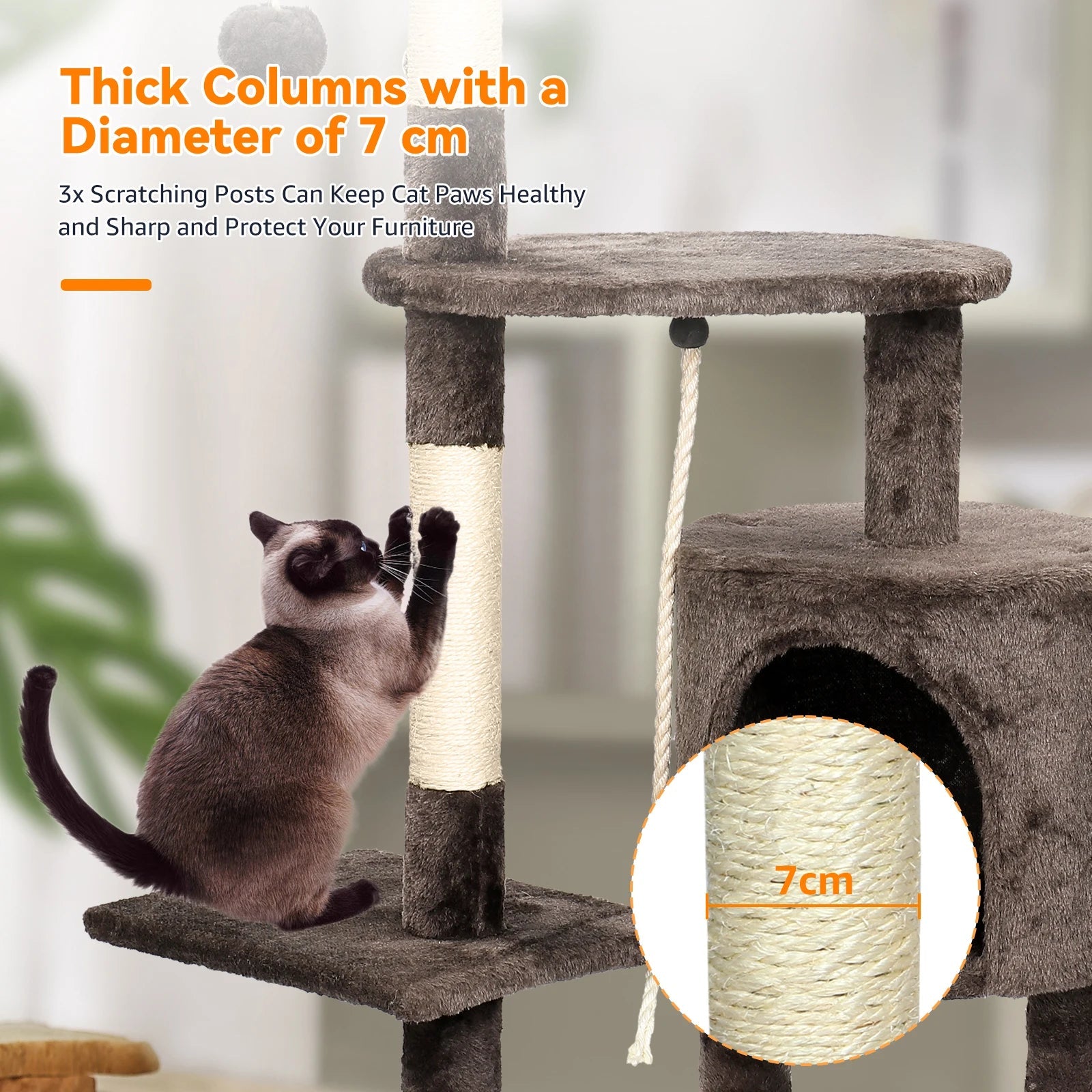 Cadre d'escalade pour chats d'intérieur, arbres à chat, multi-niveaux avec postes à gratter, tour à chat, perchoirs supérieurs rembourrés et condo HappyTailShop