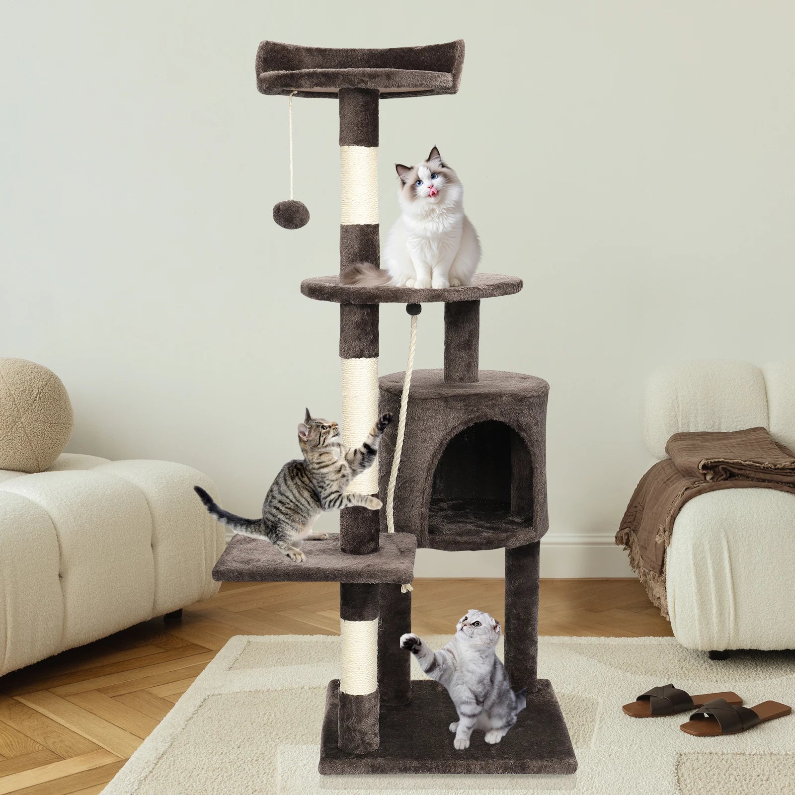 Cadre d'escalade pour chats d'intérieur, arbres à chat, multi-niveaux avec postes à gratter, tour à chat, perchoirs supérieurs rembourrés et condo HappyTailShop