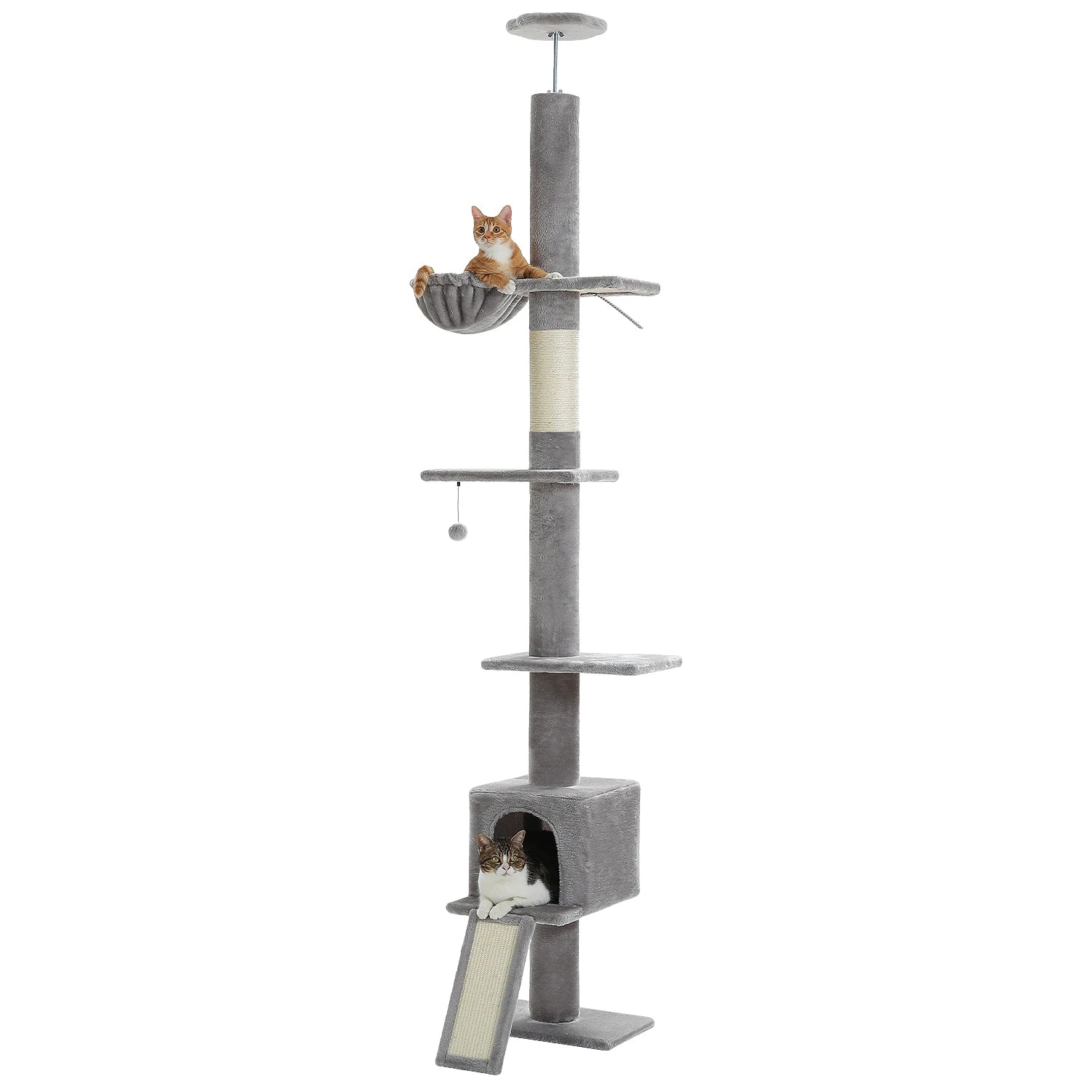 Tour d'arbre à chat moderne et réglable, 210-274cm, du sol au plafond, 5 niveaux avec perchoirs de condo, postes à gratter, échelles pour chats d'intérieur HappyTailShop