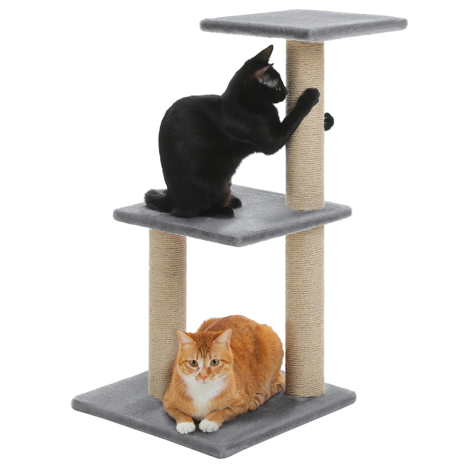 Arbre à chat multi-niveaux de 80 cm avec 3 grilles à gratter et base d'arbre à chat stable adaptée à 1-2 chats d'intérieur, gris, marron HappyTailShop