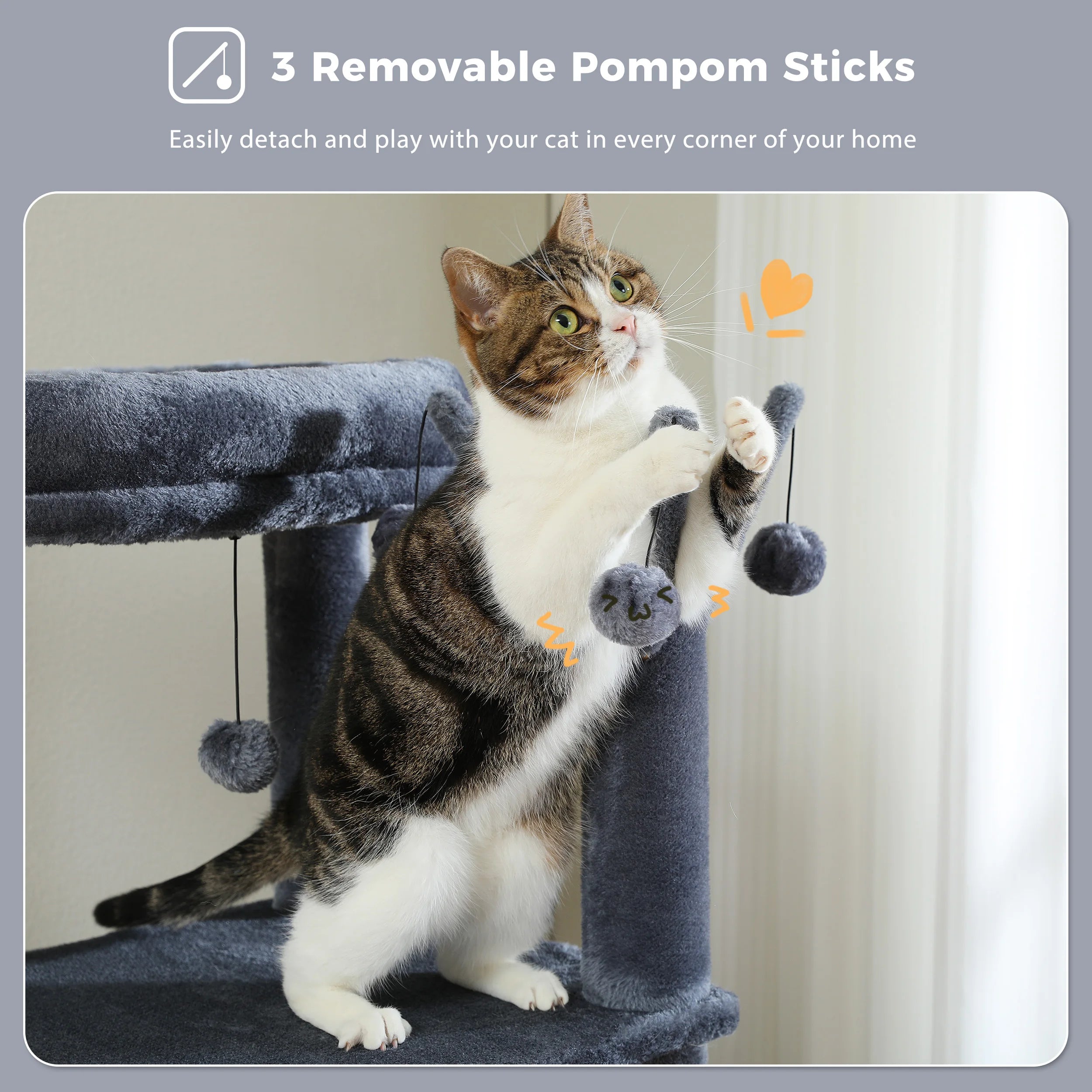 Arbre à chat à plusieurs niveaux avec poteau à griffer, hamac, grands perchoirs, balles suspendues, grande tour pour chat d'intérieur, spacieux condo pour chat HappyTailShop