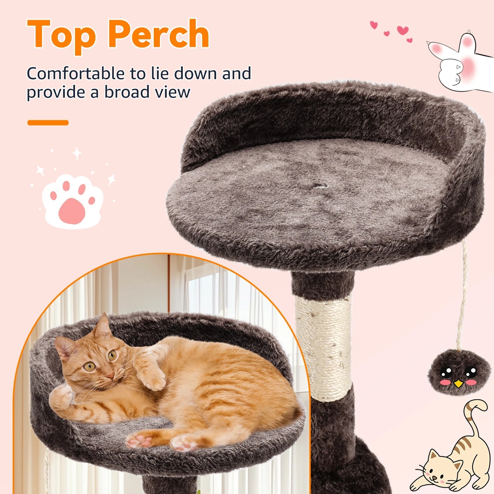 Cadre d'escalade pour chats d'intérieur, arbres à chat, multi-niveaux avec postes à gratter, tour à chat, perchoirs supérieurs rembourrés et condo HappyTailShop
