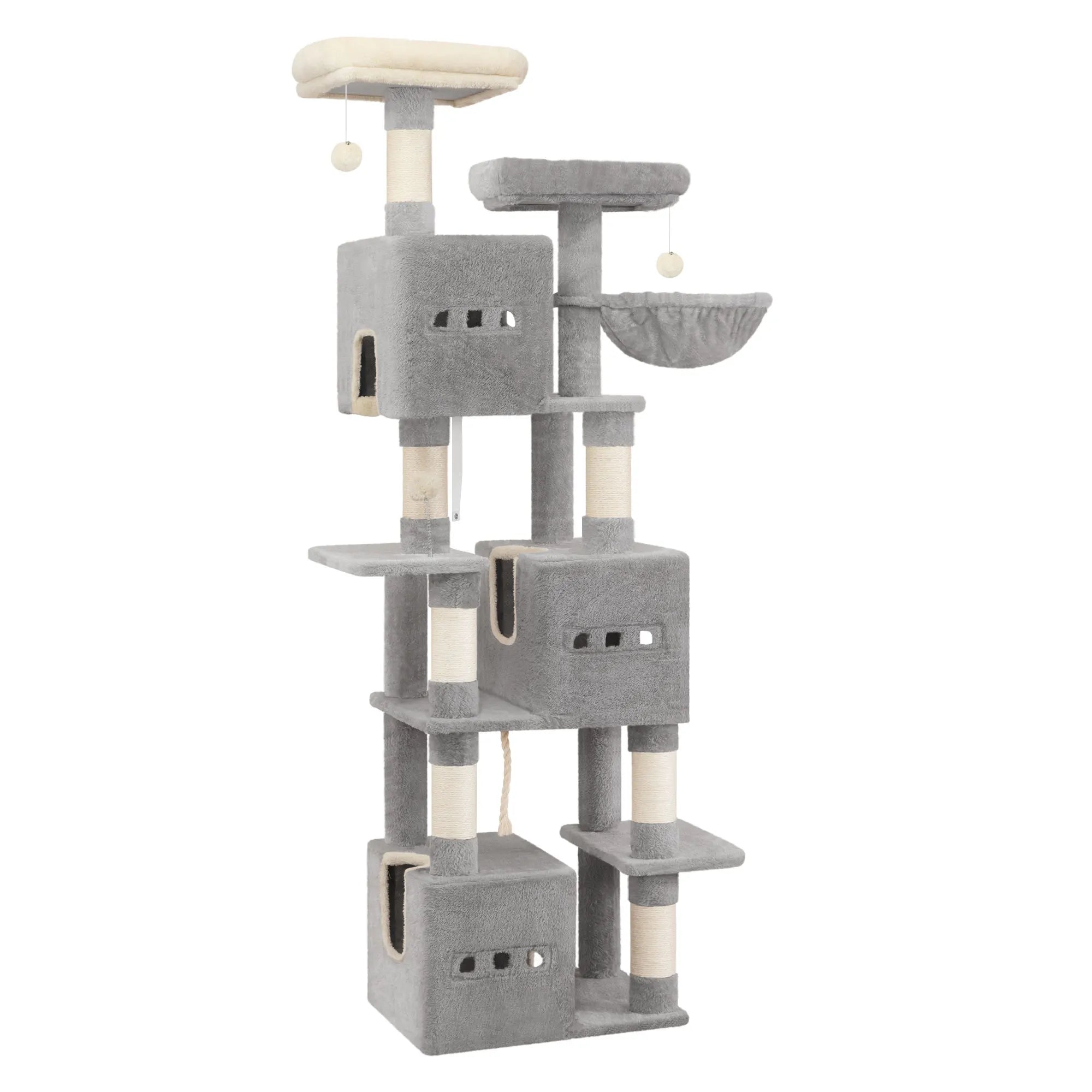 Hzuaneri Arbre à chat 193 cm, grande tour à chat pour chats d'intérieur, meubles de maison pour chats avec 2 plates-formes, 3 condonnes, 7 poteaux à gratter HappyTailShop