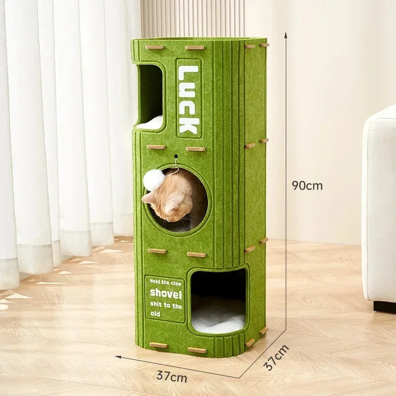 Maison pour chat multicouche pour chats d'intérieur, cadre d'escalade pour animaux de compagnie, arbre à chat intégré, planche à gratter Double couche, maison fermée pour chat HappyTailShop