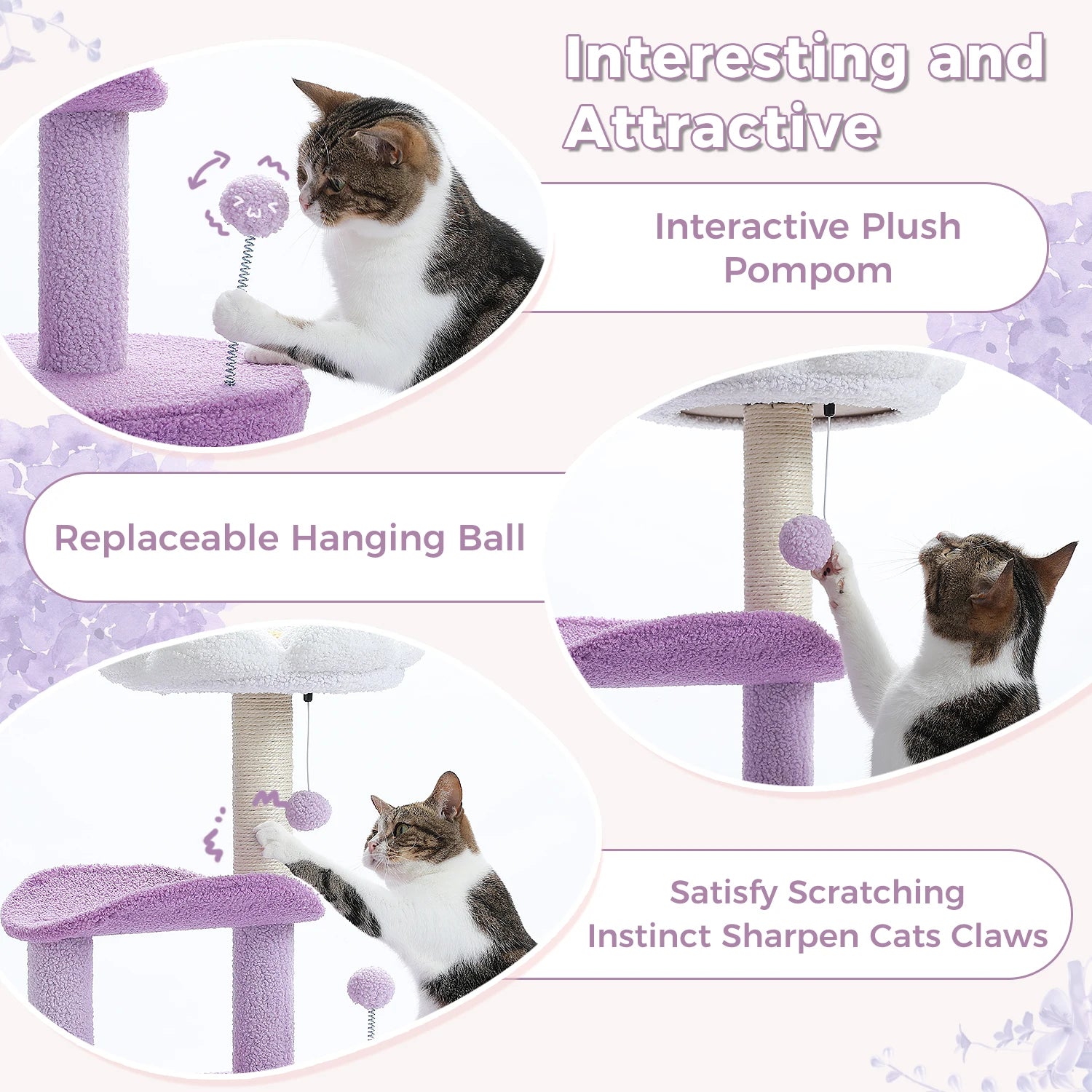 Arbre à chat en forme de fleur pour les chats d'intérieur, petite tour pour chat avec poteau à griffer en sisal, condo doux, perchoirs en peluche, balles moelleuses, jouets pour chat HappyTailShop