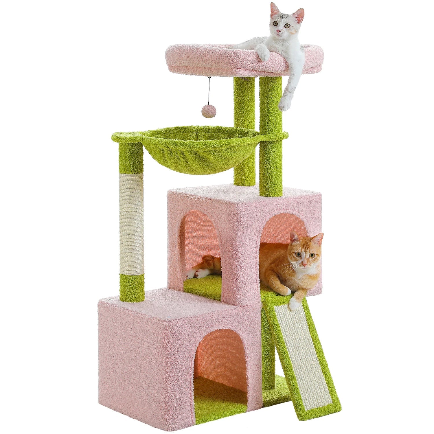 Grand arbre à chats d'intérieur avec plusieurs niveaux, poteau à griffer en sisal, deux condos spacieux, tapis à griffer pour chat et jouets pour chat, chat accessoires pour chats HappyTailShop