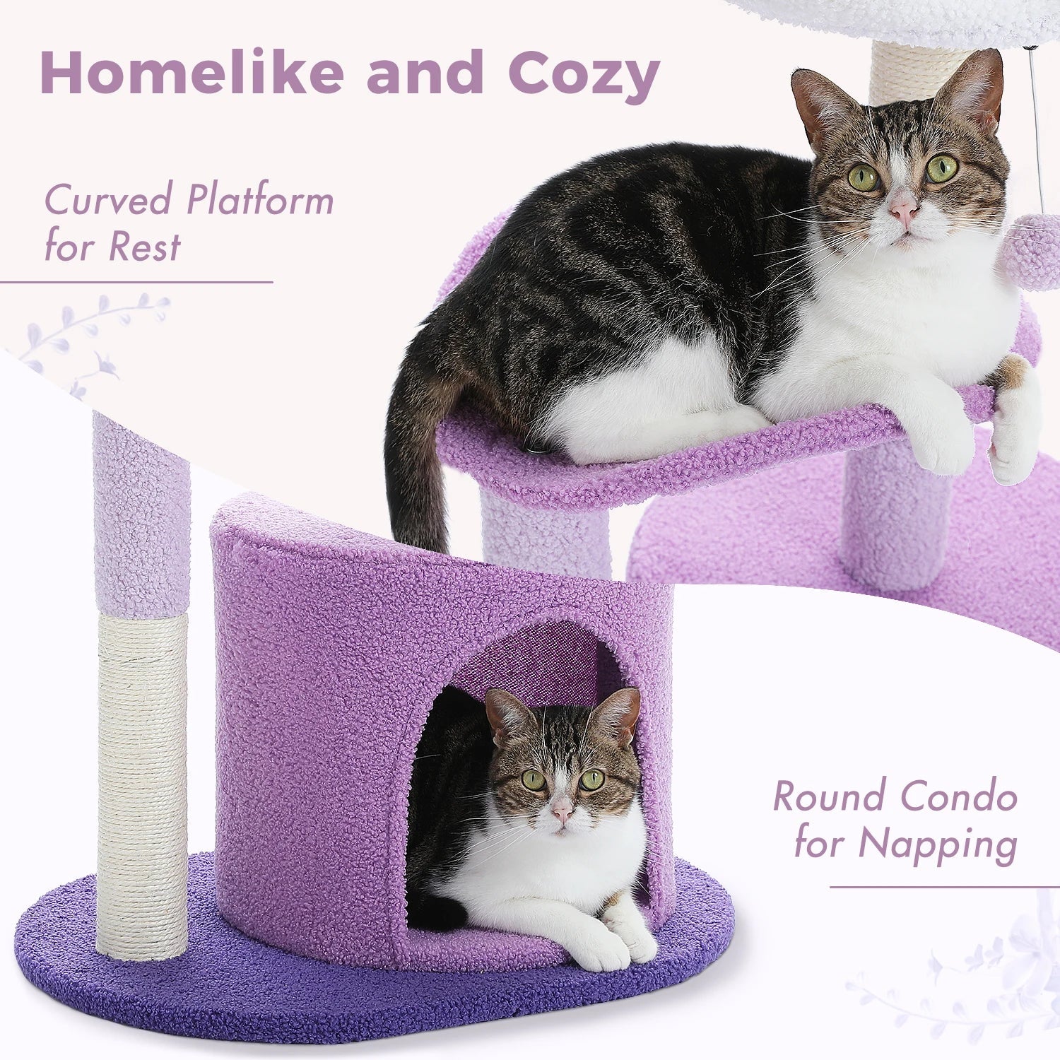 Arbre à chat en forme de fleur pour les chats d'intérieur, petite tour pour chat avec poteau à griffer en sisal, condo doux, perchoirs en peluche, balles moelleuses, jouets pour chat HappyTailShop