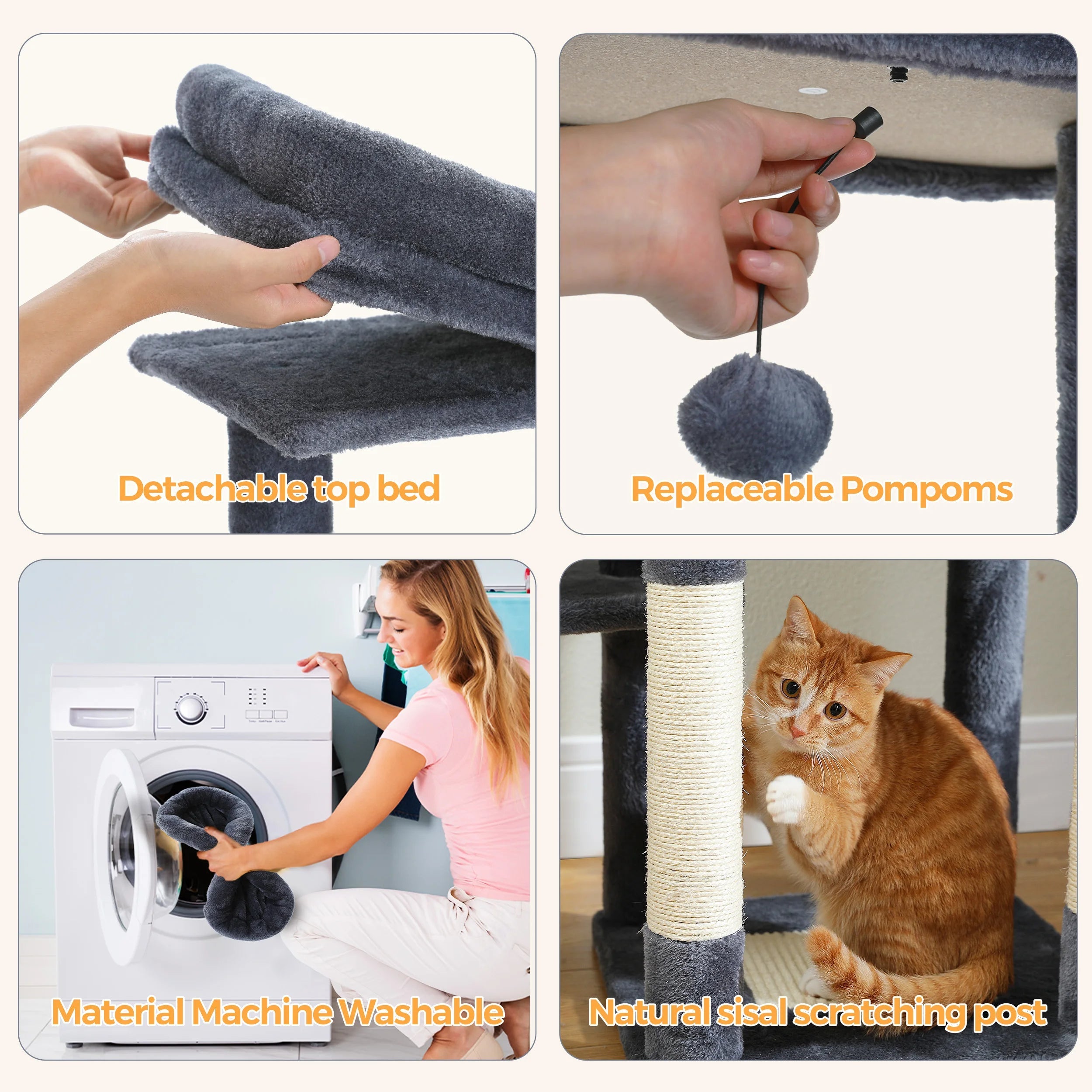 Arbre à chat à plusieurs niveaux avec poteau à griffer, hamac, grands perchoirs, balles suspendues, grande tour pour chat d'intérieur, spacieux condo pour chat HappyTailShop