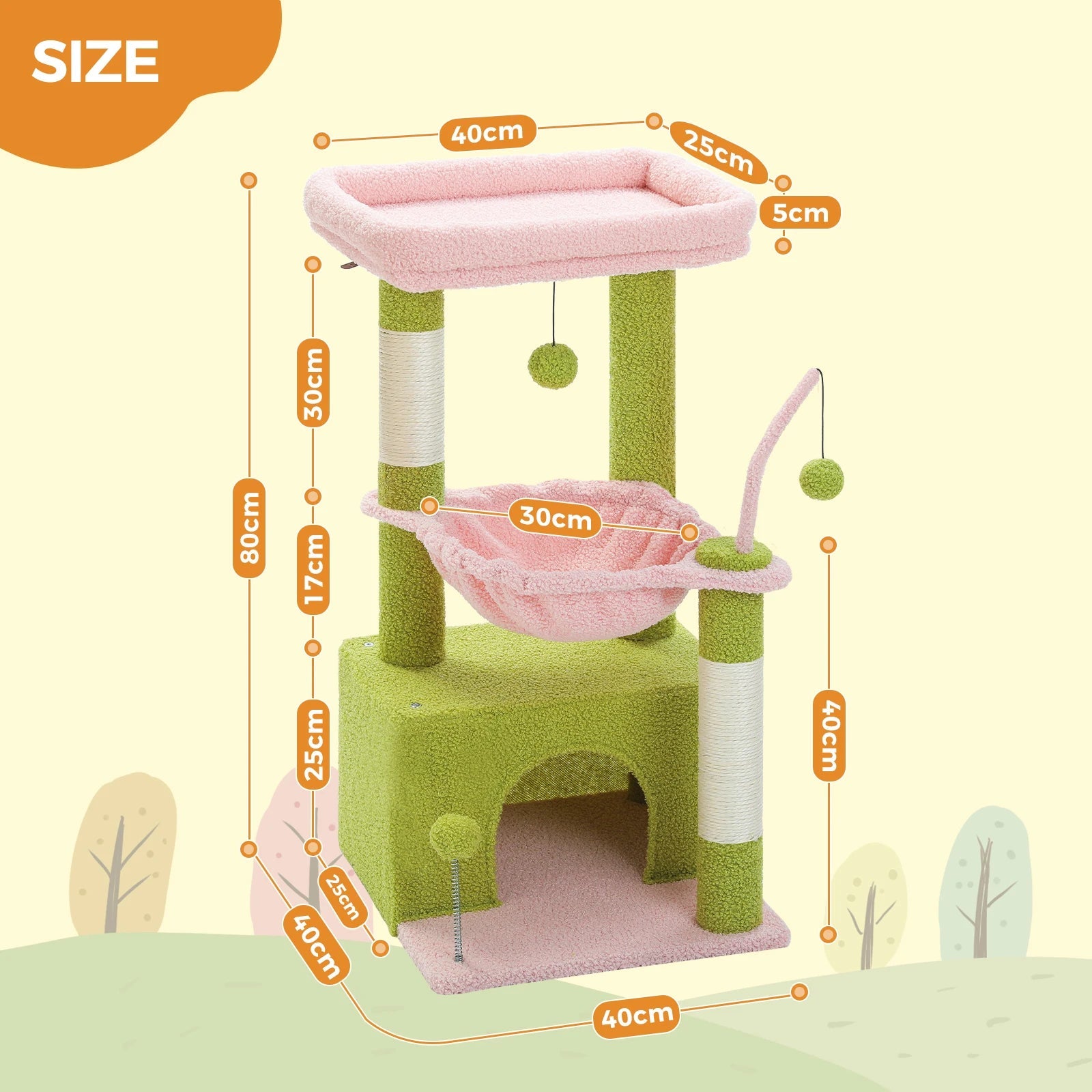 Tour de petit arbre à chat avec grand condo, arbre à chat quantique pour intérieur, griffoir, hamac profond, perchoir confortable, jouets pour chat, 4 en 1 HappyTailShop