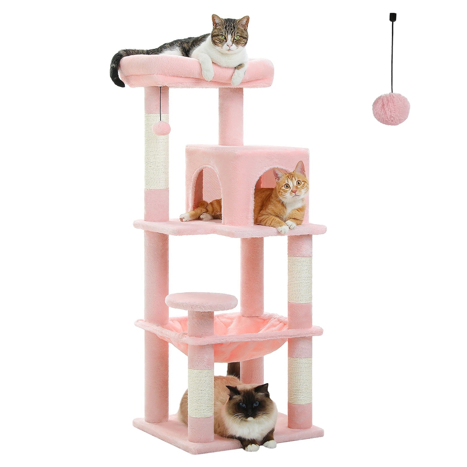 Arbre à chat pour chats d'intérieur, tour à chat à 5 niveaux pour grands chats avec cadre en métal, grand hamac pour chat condo avec grand perche supérieure HappyTailShop