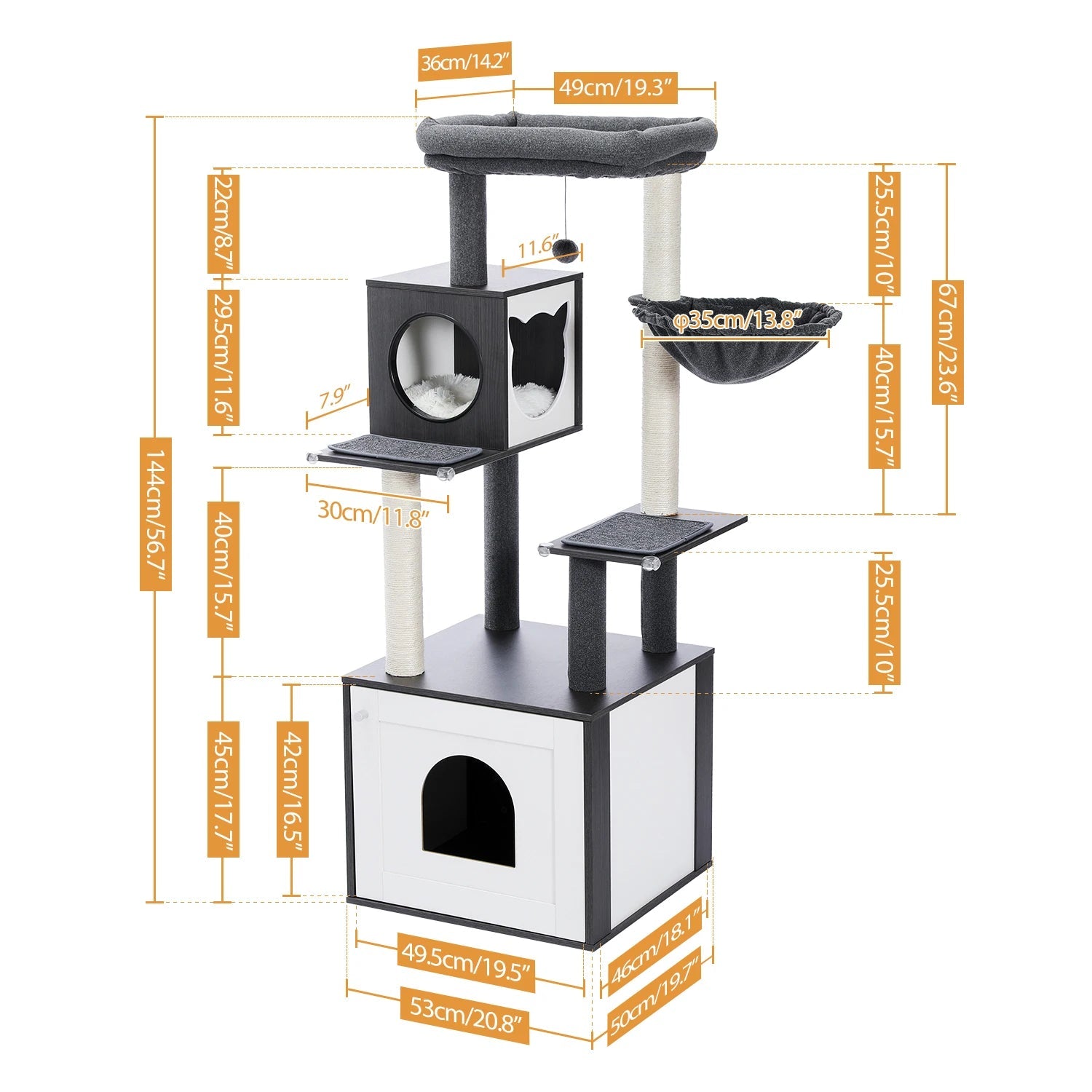Arbre à chats multi-niveaux pour chats d'intérieur, tour à chat en bois avec griffoirs, grand espace de vie, hamac confortable, grand perchoir supérieur, griffoire pour chat, jouets pour chats, accessoires chat HappyTailShop