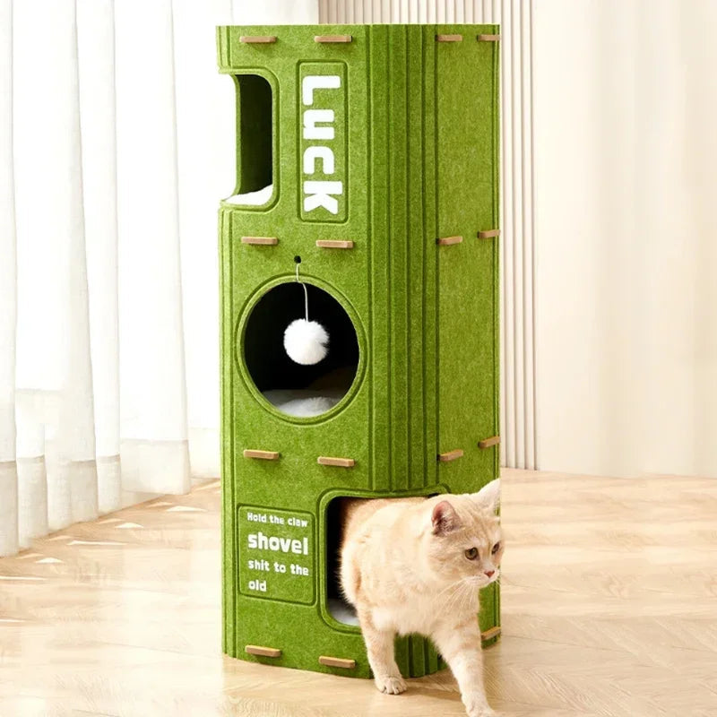 Maison pour chat multicouche pour chats d'intérieur, cadre d'escalade pour animaux de compagnie, arbre à chat intégré, planche à gratter Double couche, maison fermée pour chat HappyTailShop