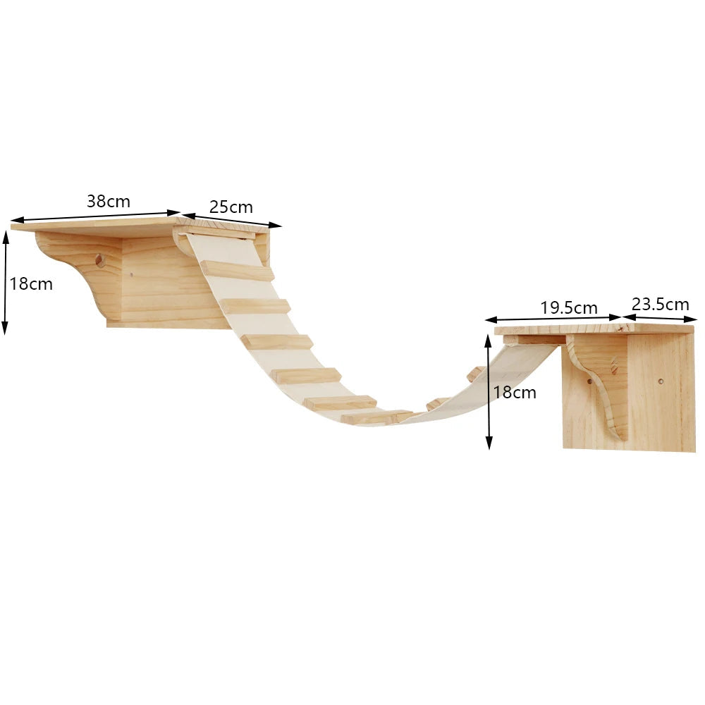Arbre à chat mural, pont d'escalade avec tige à gratter et hamac pour chat, échelle en Sisal pour jouer et repos des chatons, 1 pièce HappyTailShop