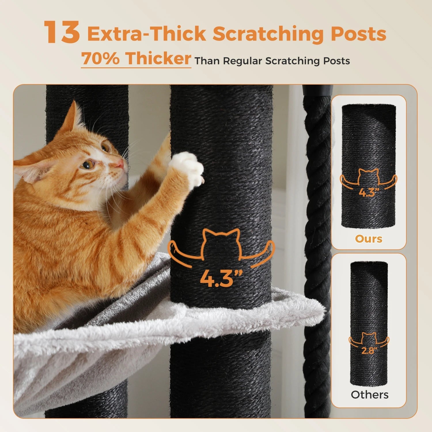 Gros arbre à chat pour chats de grande taille tour à chat robuste avec plusieurs niveaux maison à chat arbre d'escalade avec hamac 11 poteaux en Sisal grand perche HappyTailShop