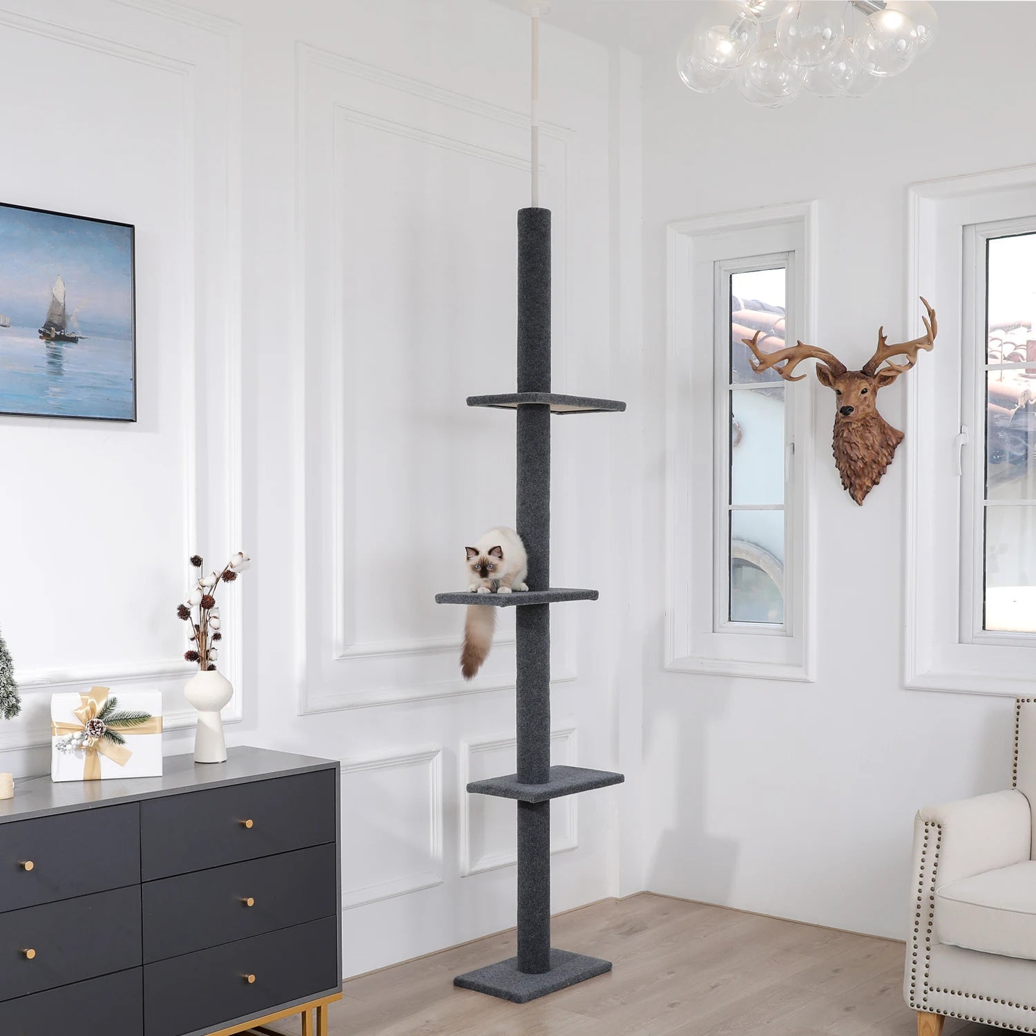 Arbre à chat à hauteur réglable pour intérieur, tour à chat du sol au plafond avec postes à gratter, meubles à gratter pour chat, jouets pour chaton HappyTailShop