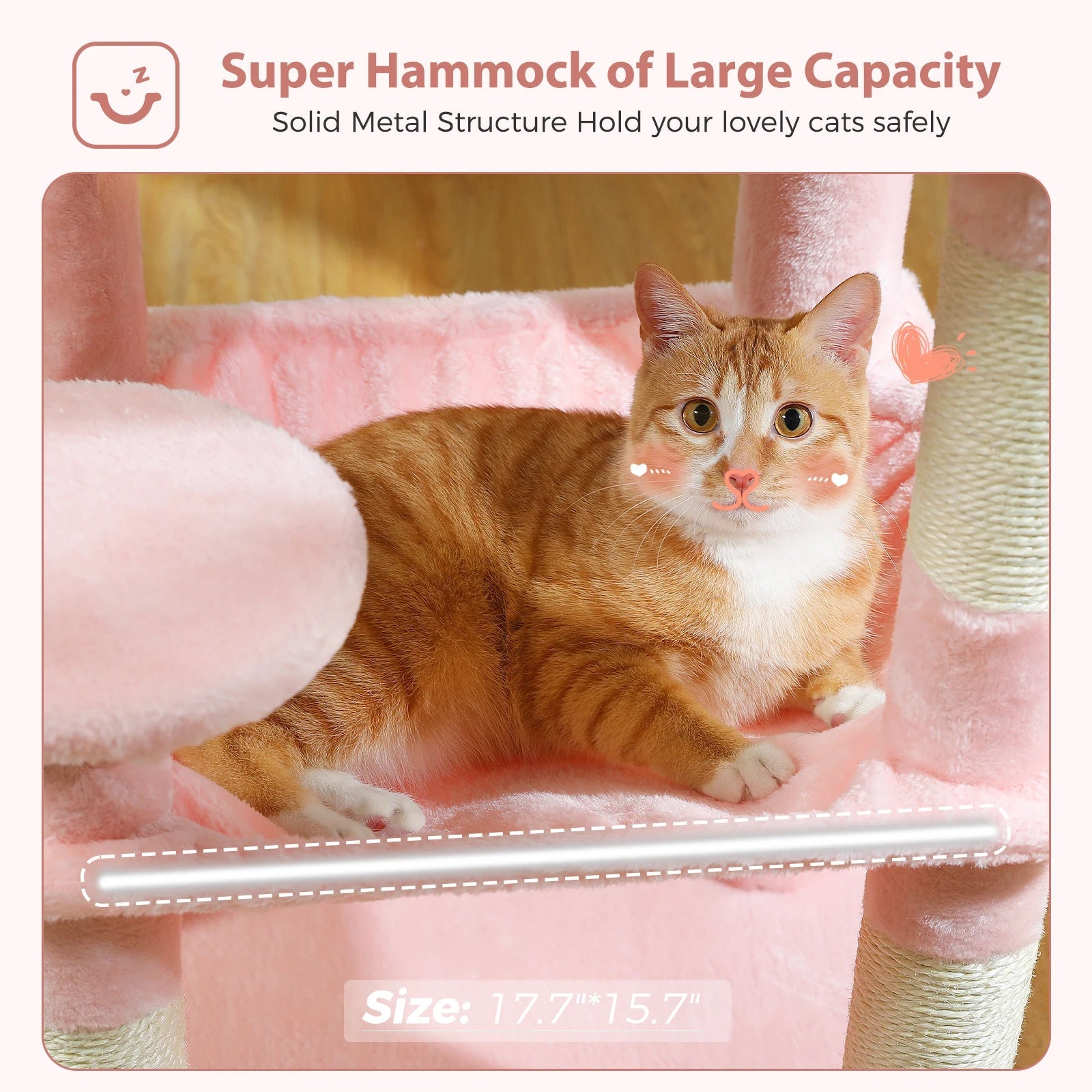 Arbre à chat pour chats d'intérieur, tour à chat à 5 niveaux pour grands chats avec cadre en métal, grand hamac pour chat condo avec grand perche supérieure HappyTailShop