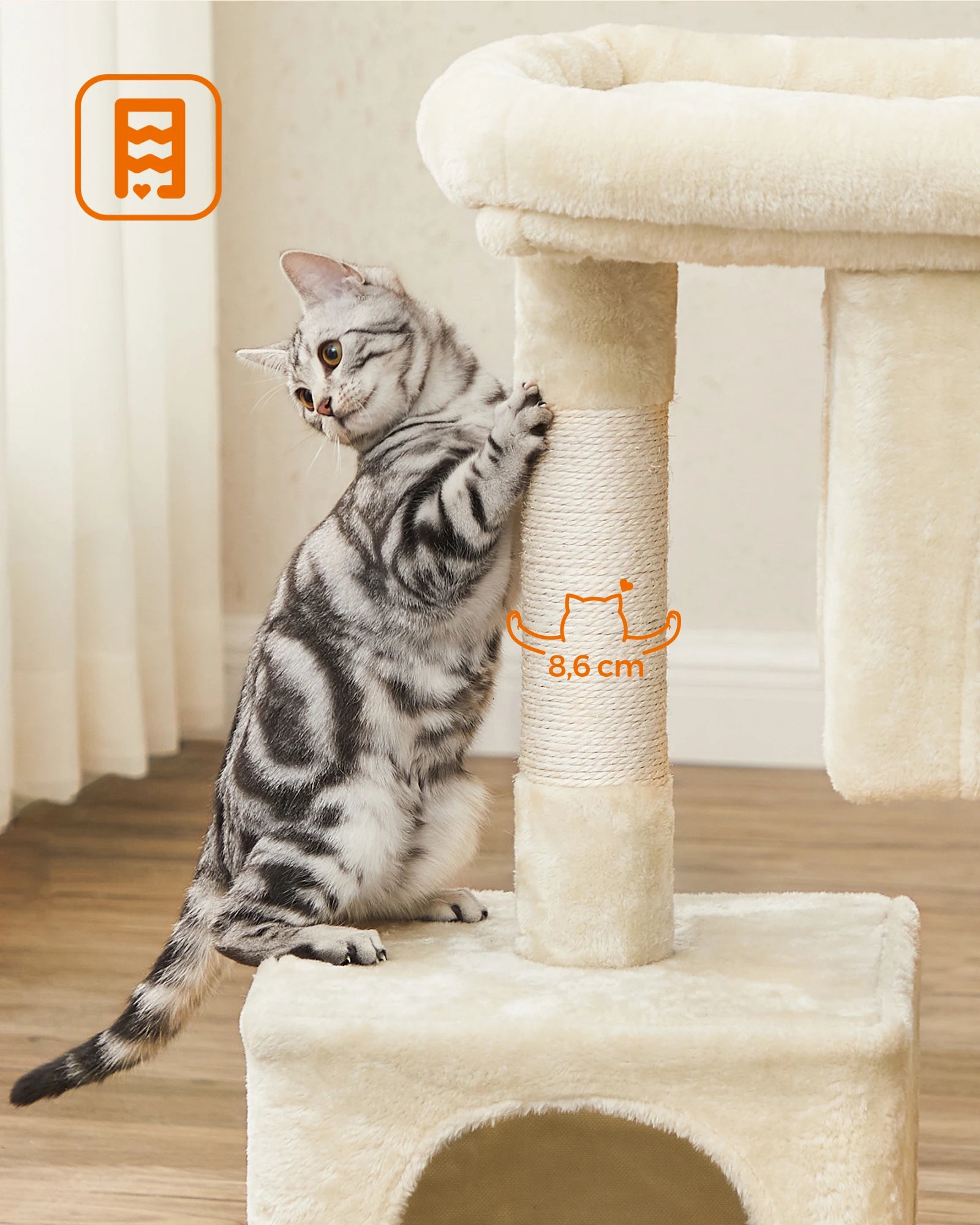 Feandrea Arbre à Chat, Tour de Jeux 84 cm, L, Maison pour Chats Jusqu’à 7 kg, Grande Plate-Forme, 2 Niches, Griffoir HappyTailShop