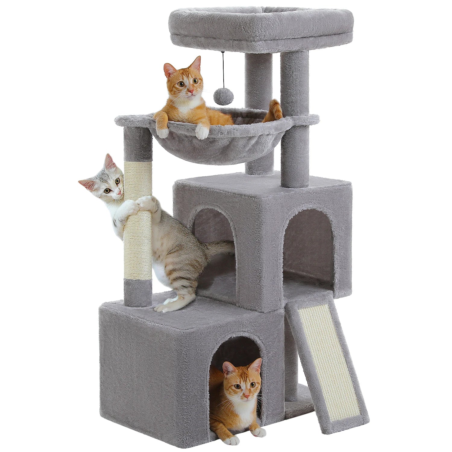 Grand arbre à chats d'intérieur avec plusieurs niveaux, poteau à griffer en sisal, deux condos spacieux, tapis à griffer pour chat et jouets pour chat, chat accessoires pour chats HappyTailShop