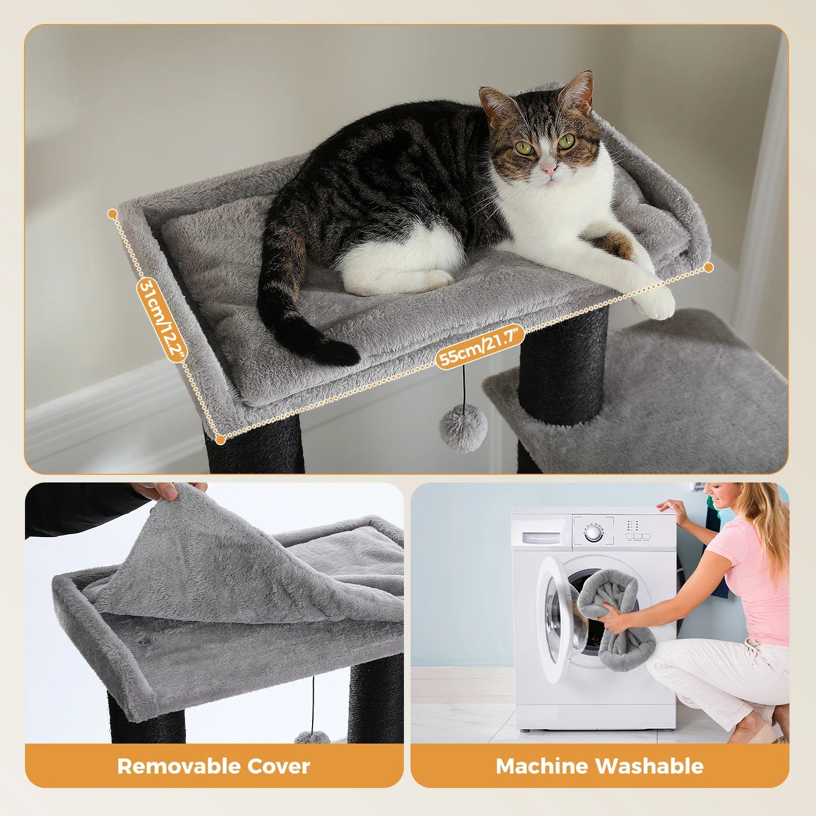 Gros arbre à chat pour chats de grande taille tour à chat robuste avec plusieurs niveaux maison à chat arbre d'escalade avec hamac 11 poteaux en Sisal grand perche HappyTailShop
