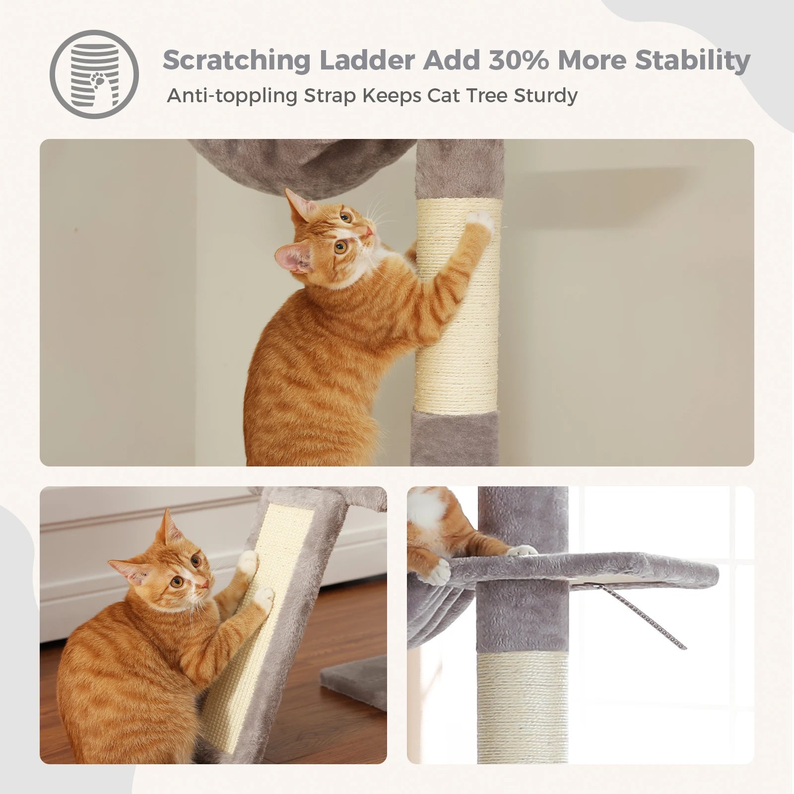 Tour d'arbre à chat moderne et réglable, 210-274cm, du sol au plafond, 5 niveaux avec perchoirs de condo, postes à gratter, échelles pour chats d'intérieur HappyTailShop