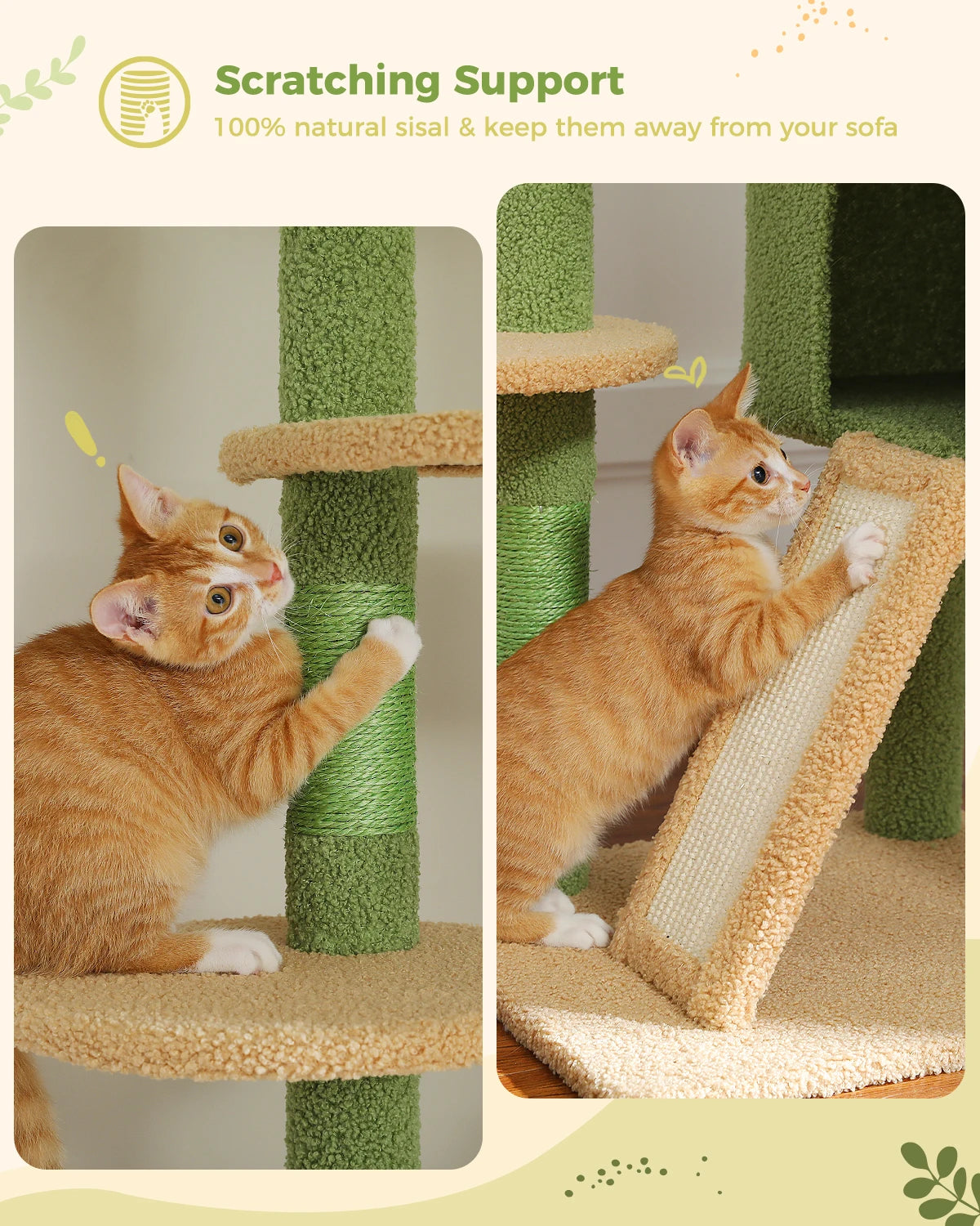 Arbre à chat Cactus du sol au plafond, tour à chat réglable en hauteur avec Hamac confortable pour condote de chat et arbre à gratter, grand arbre d'activité HappyTailShop