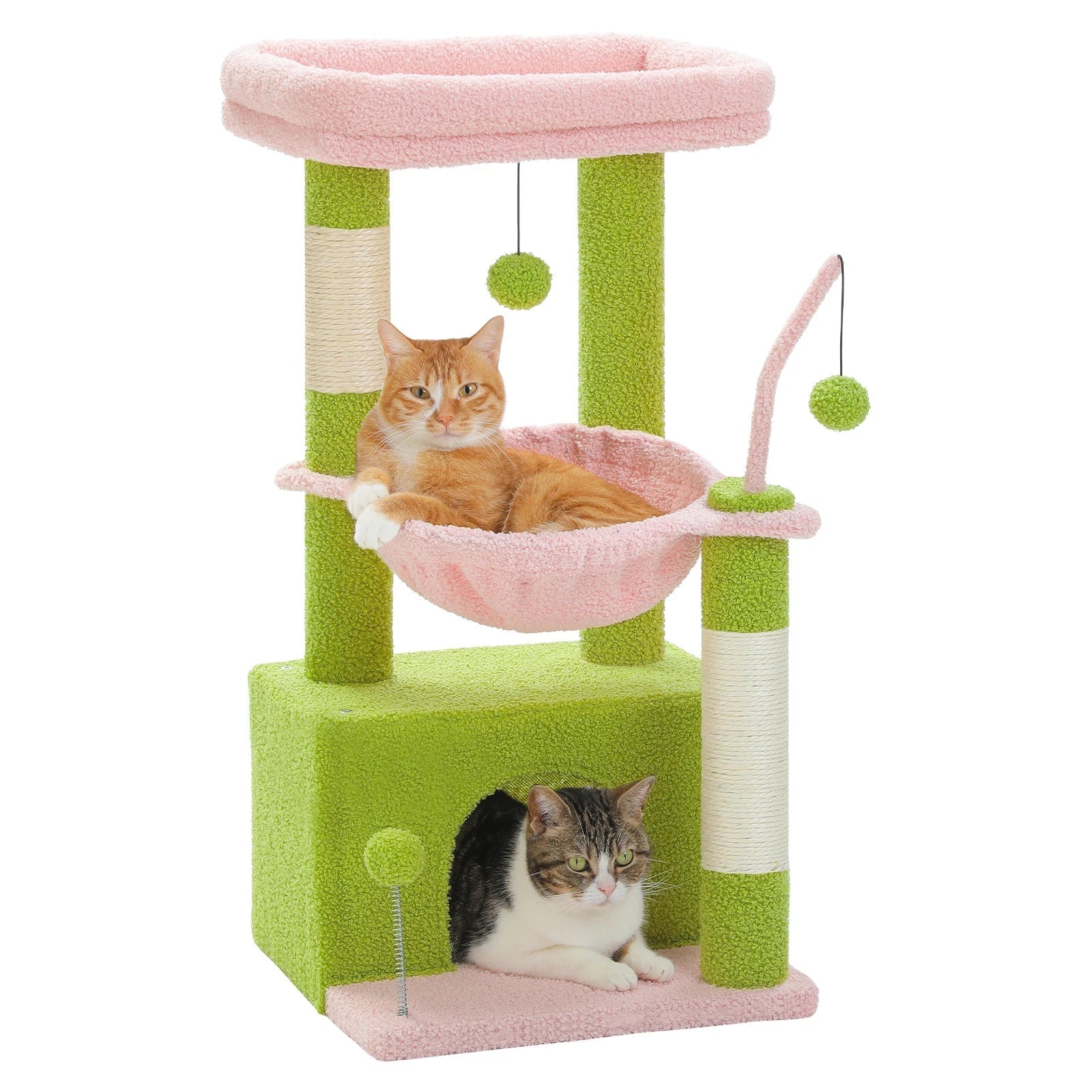 Tour de petit arbre à chat avec grand condo, arbre à chat quantique pour intérieur, griffoir, hamac profond, perchoir confortable, jouets pour chat, 4 en 1 HappyTailShop