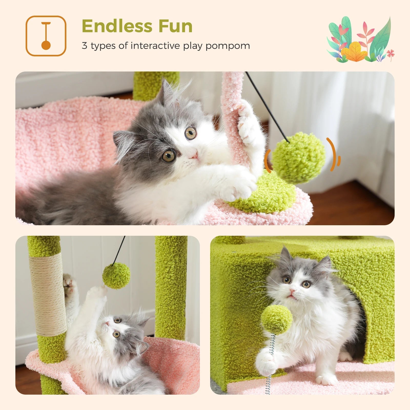 Tour de petit arbre à chat avec grand condo, arbre à chat quantique pour intérieur, griffoir, hamac profond, perchoir confortable, jouets pour chat, 4 en 1 HappyTailShop