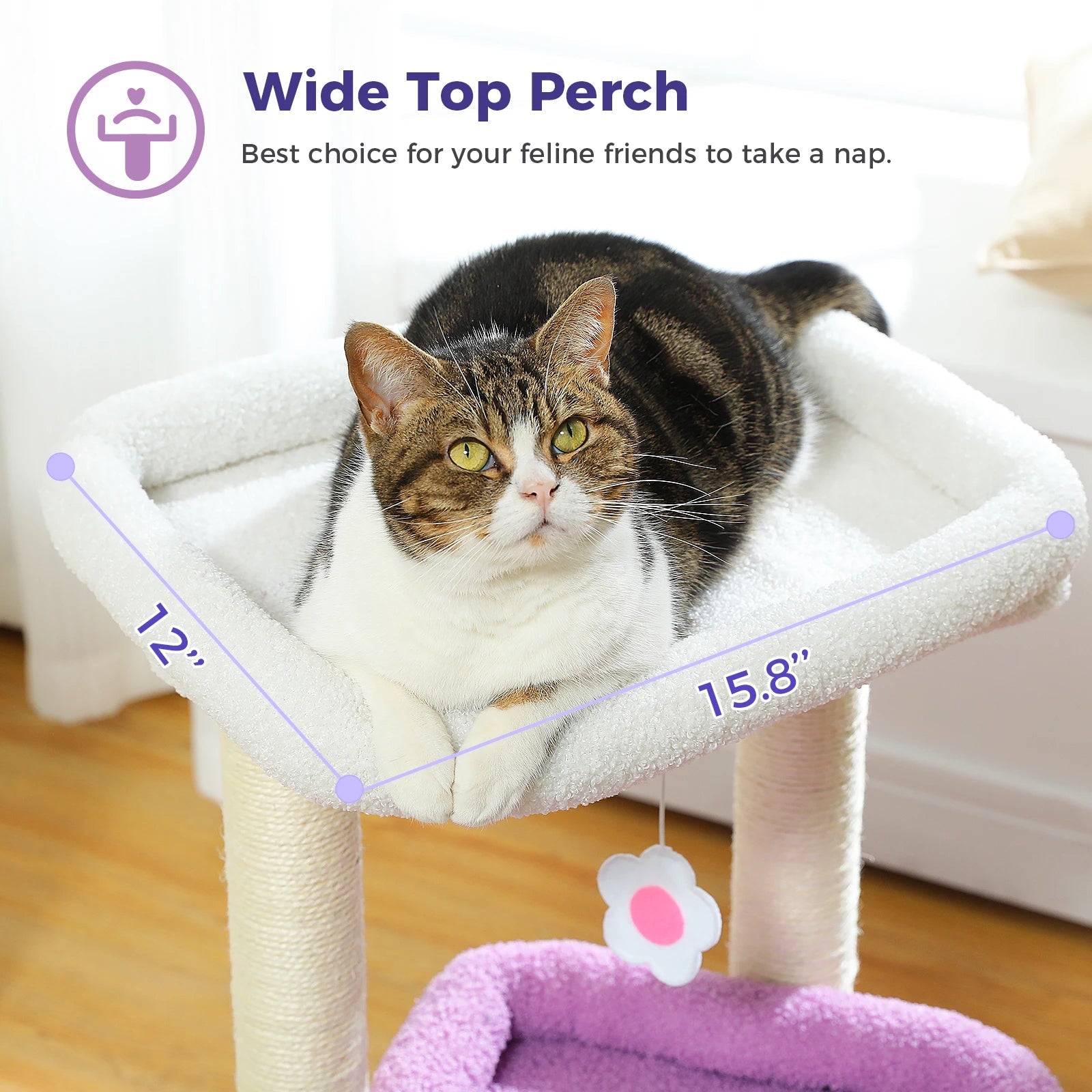 Arbre à chat tour pour chat avec condo confortable, perche large, poteaux en sisal naturel, peluche douce, pom-pom ludique adapté aux 1 à 2 chats d'intérieur HappyTailShop