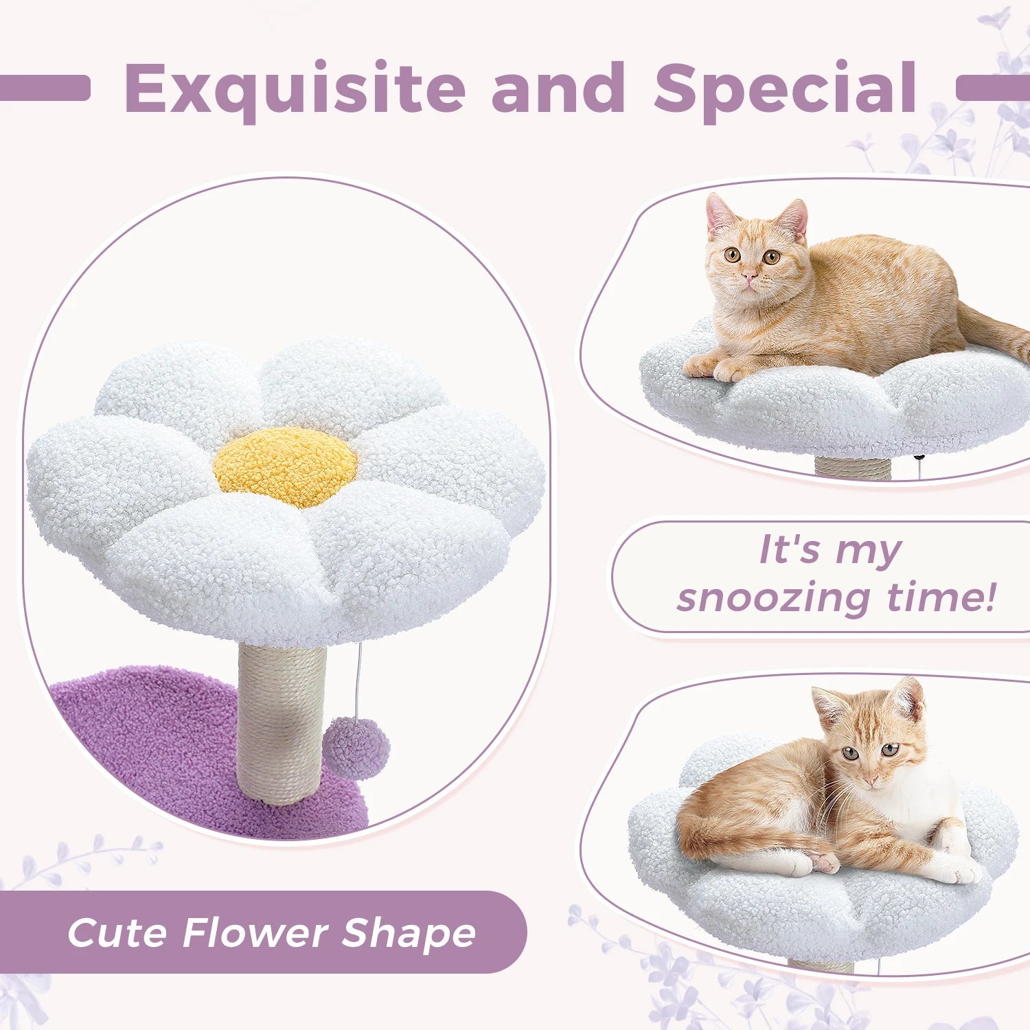 Arbre à chat en forme de fleur pour les chats d'intérieur, petite tour pour chat avec poteau à griffer en sisal, condo doux, perchoirs en peluche, balles moelleuses, jouets pour chat HappyTailShop